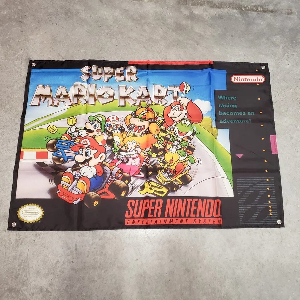 Super Mario Kart Wall Flag Banner Tapestry 2 x 3 Ft, SNES
